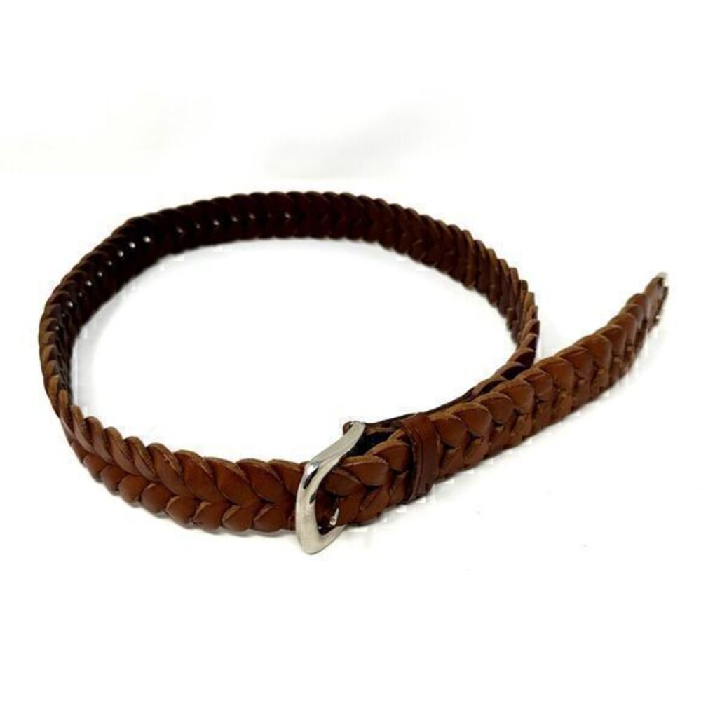 Made in Turkey‎ Brown Braided Leather Belt Silver Buckle Size L